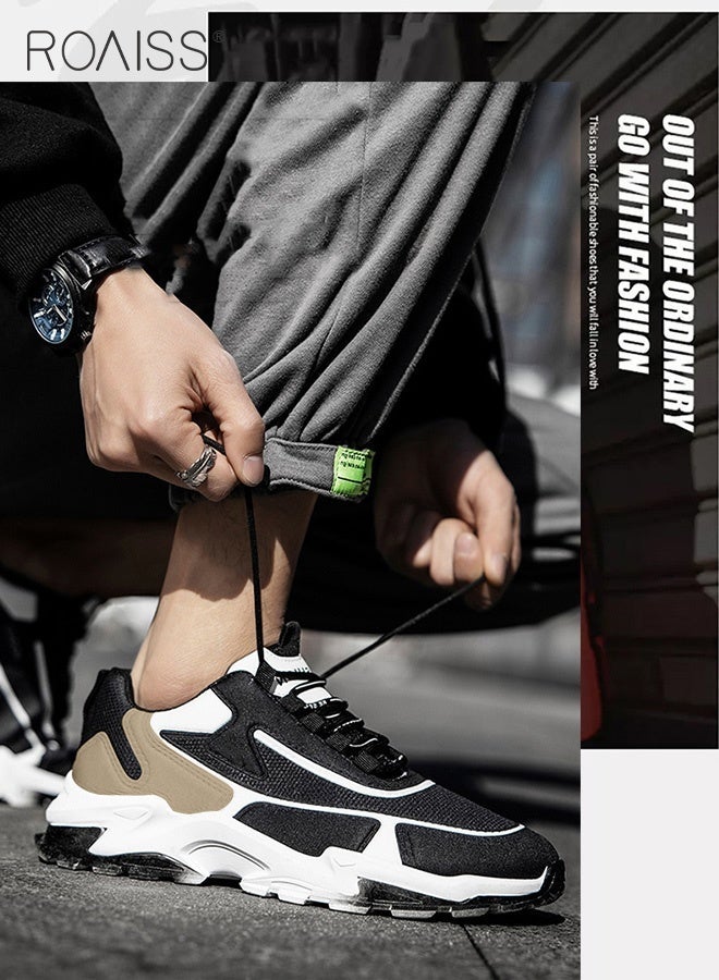 roaiss Men's Stylish Sneakers, Lace up Low Top Sneakers with Soft Lining, Non Slip Trainers, Breathable Lightweight Running Shoes for Men, Suitable for Daily Wear and Outdoor Activities Black White and Brown Color Blocking - Image 3